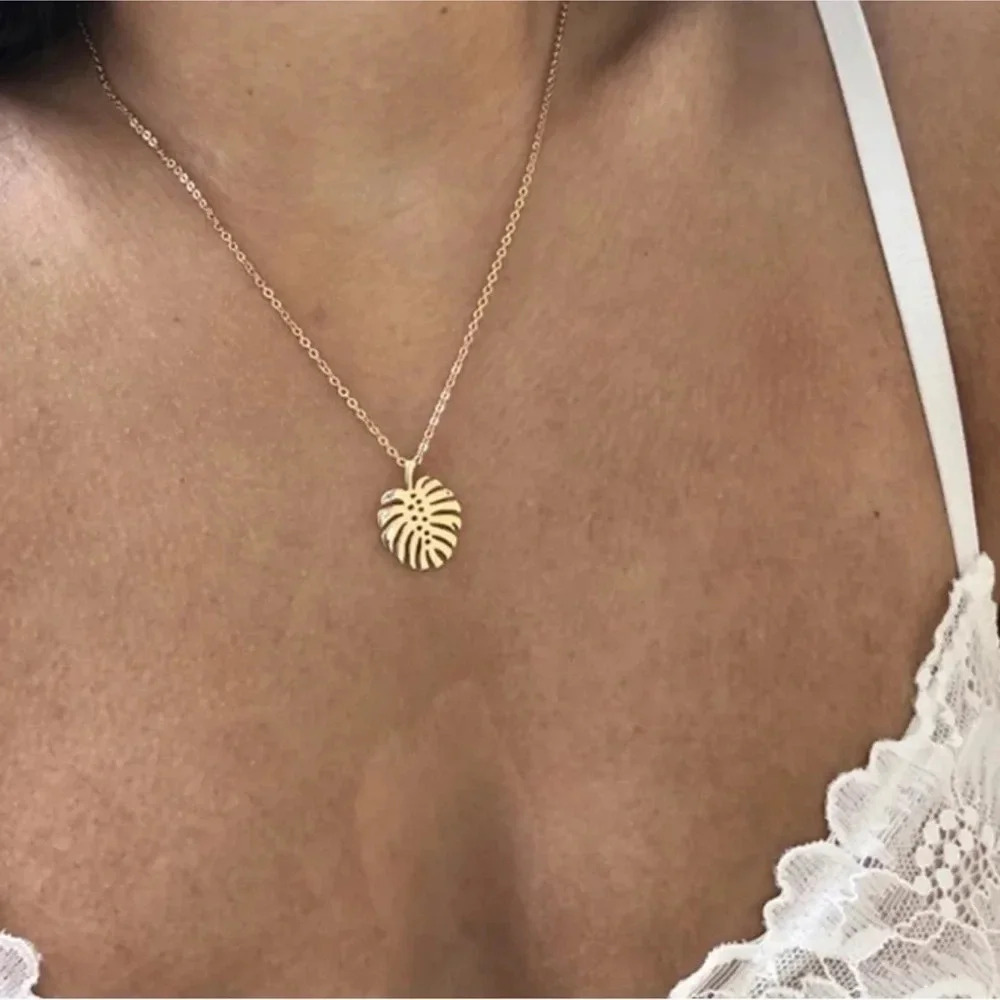 Minimalist Palm Necklace Gold Leaf Pendant